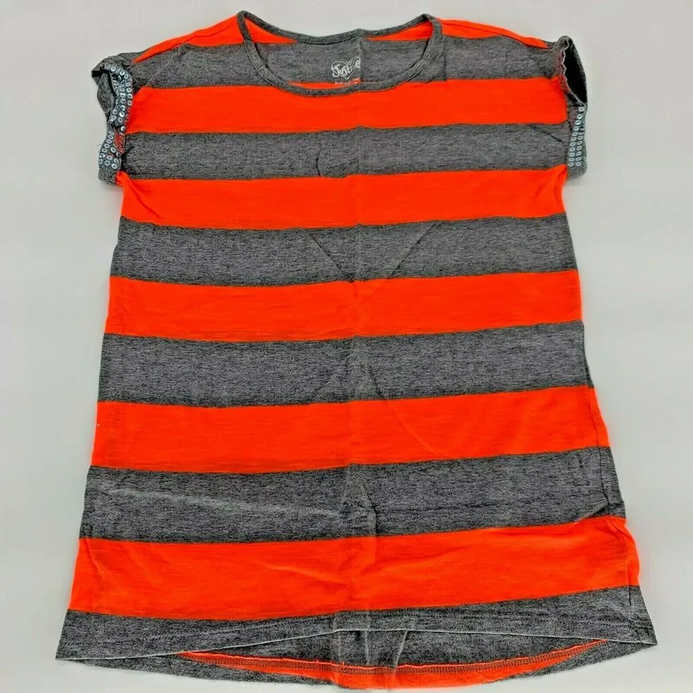 Justice Girls T-Shirt Top Short Sleeve Sequins Striped Casual Sz 12